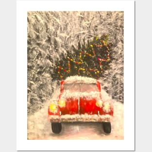 Chritmas tree in a red truck Posters and Art